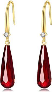 wholesale 14K Gold Teardrop Garnet Drop Earrings for Women Anniversary Gift-Garnet Earrings
