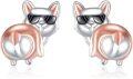 wholesale 925 Sterling Silver Animal Stud Earrings - Corgi Dog with Sunglasses Design-0-0