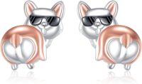wholesale 925 Sterling Silver Animal Stud Earrings - Corgi Dog with Sunglasses Design-Corgi