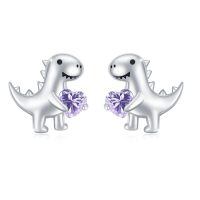 wholesale 925 Sterling Silver Dinosaur Stud Earrings Wholesale With Red Heart-F-June