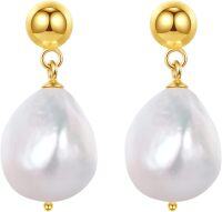 wholesale 925 Sterling Silver Gold-Plated Teardrop Pearl Stud Earrings for Women-Gold 9mm