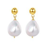 wholesale 925 Sterling Silver Gold Plated Baroque Pearl Drop Earrings For Women-Gold 9mm