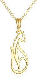 wholesale 14K Gold Hollow Cat Pendant Necklace for Women - Elegant Fine s for Animal Enthusiasts-0-0