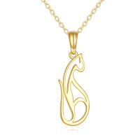 wholesale 14K Gold Hollow Cat Pendant Necklace for Women - Elegant Fine s for Animal Enthusiasts-B-14k Yellow Gold