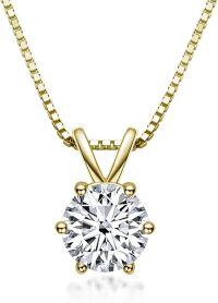 wholesale 925 Sterling Silver Plated 14k Yellow Gold Moissanite D VVS1 Round Solitaire Pendant Necklace for Women-Silver-1ct-Yellow