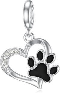 wholesale 925 Sterling Silver & CZ Dog Paw Print Charm for Bracelet - Hypoallergenic Gift for Her, Mom, Wife - Valentine's, Mother's Day, Christmas-Heart Black Paw