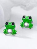 wholesale 925 Sterling Silver Frog Stud Earrings Green and White Design Holiday Gift Idea-0-1