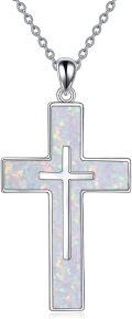 wholesale 925 Sterling Silver White Opal Cross Necklace for Women, 1.54 Inch Elegant Hypoallergenic Jewelry Gift for Mom Wife Sister-0-0