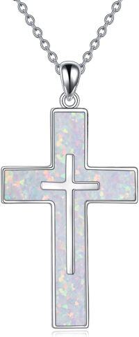 wholesale 925 Sterling Silver White Opal Cross Necklace for Women, 1.54 Inch Elegant Hypoallergenic Jewelry Gift for Mom Wife Sister-A. White Opal
