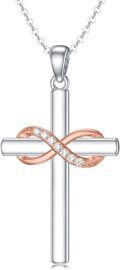 wholesale 925 Sterling Silver Infinity Cross with White Cubic Zirconias Pendant Necklace for Women-0-0