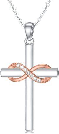 wholesale 925 Sterling Silver Infinity Cross with White Cubic Zirconias Pendant Necklace for Women-Style 3-infinity