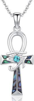 wholesale 925 Sterling Silver Egyptian Cross Turquoise Abalone Shell Pendant Necklace-0-0