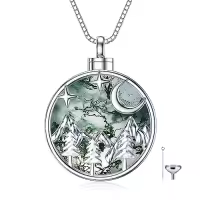 TOUPOP Sterling Silver Abalone Shell Urn Necklace For Ashes Memorial Jewelry-style_name:2-Mountain Range-Moss Agate Crystal