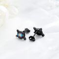wholesale Black 925 Sterling Silver 3D Cat Stud Earrings with Blue Eyes - Adorable Halloween & Christmas Gifts for Teens and Women-0-3