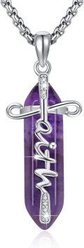 wholesale 925 Sterling Silver Purple Amethyst Cross Pendant Christian Faith Necklace Gift for Women Girls-0-0
