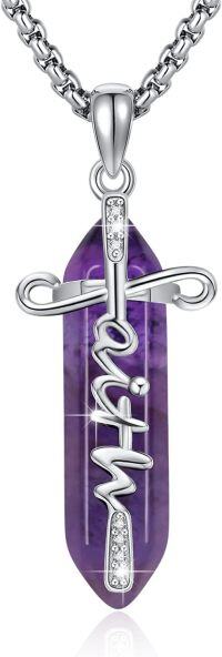 wholesale 925 Sterling Silver Purple Amethyst Cross Pendant Christian Faith Necklace Gift for Women Girls-B