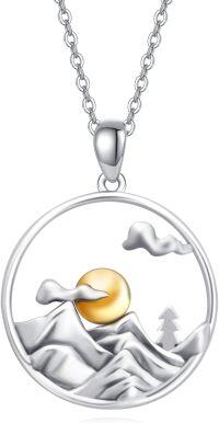 wholesale 925 Sterling Silver Round Nature Stone Pendant Necklaces - Mountains & Clouds Design-G-Round Mountain