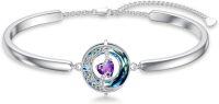 wholesale 925 Sterling Silver Blue Crystal Moon Star Bracelet Birthstone Jewelry Gift for Her-02-Amethyst-Feb.