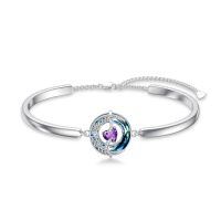 wholesale 925 Sterling Silver Blue Crystal Moon Star Bracelet Birthstone Jewelry Gift for Her-02-Amethyst-Feb.