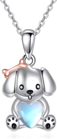 wholesale 925 Sterling Silver Corgi Dog Pendant Necklace for Women Mother's Day Gifts-Moonstone Dog