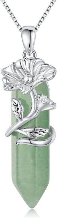 wholesale 925 Sterling Silver Green Aventurine Healing Crystal Poppy Flower Pendant Necklaces Gifts for Mom Girlfriends-08-Aug-Poppy