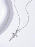 wholesale 925 Sterling Silver Red Crystal and Enamel Flower Cross Necklace for Women Girls s-0-2