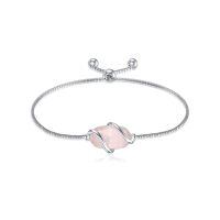 wholesale 925 Sterling Silver Abalone Shell Square Charm Adjustable Bolo Bracelet for Women-A-Rose Quartz