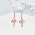 wholesale 925 Sterling Silver Rose Gold Cross Celtic Knot Drop Earrings Leverback for Women-0-1