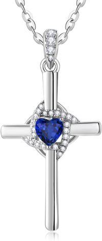 wholesale 925 Sterling Silver White Gold Plated Infinity Cross Birthstone Pendant Jewelry for Women-09-Sept Birthstone