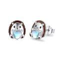 wholesale 925 Sterling Silver Cute Hedgehog Heart Moonstone White Gold Plated Stud Earrings-0-0