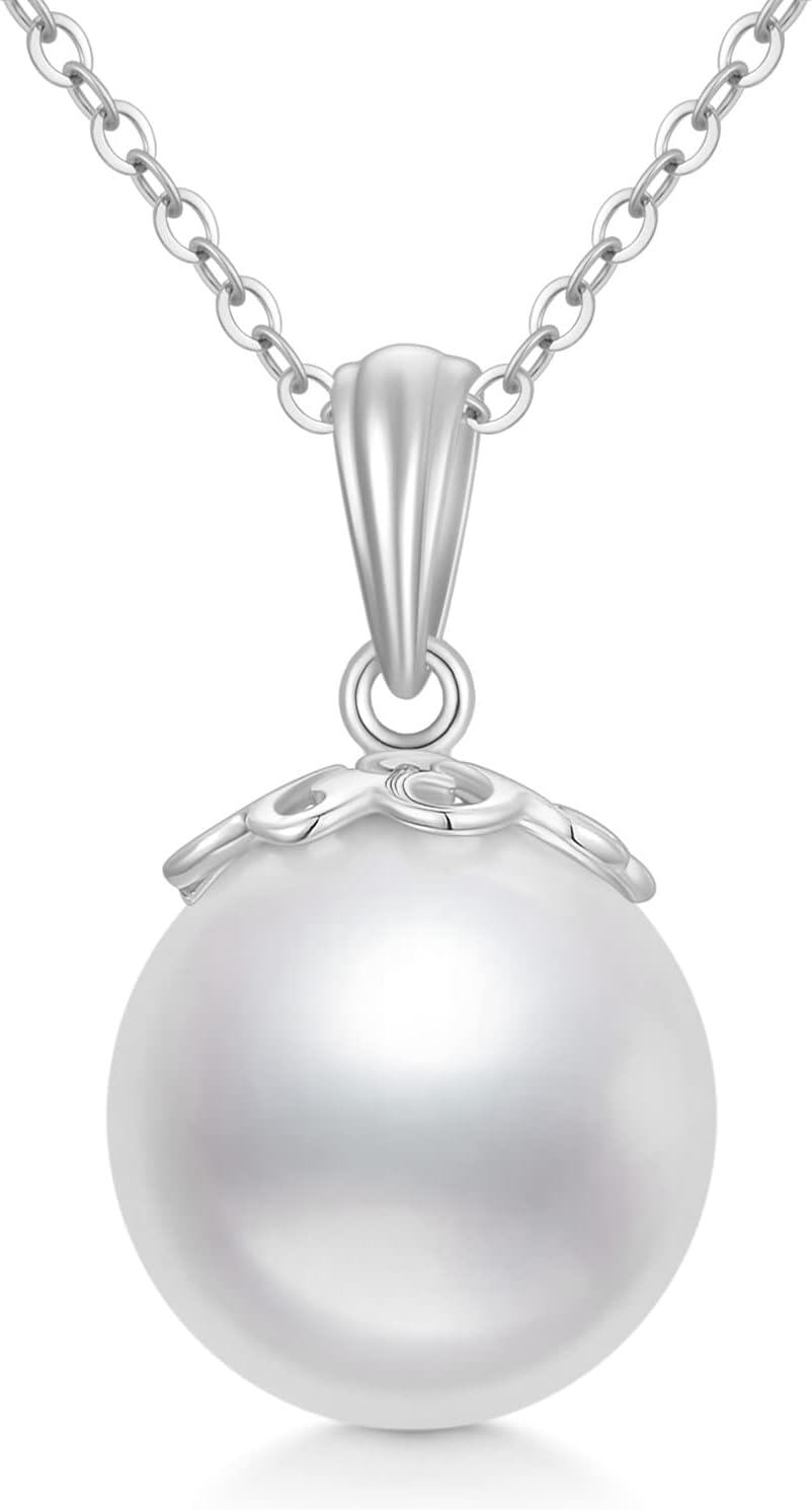 14K Gold 9mm Freshwater Pearl Pendant Necklace for Women 16 +2 -White Gold