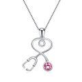 wholesale 925 Sterling Silver Pink Crystal Stethoscope Necklace for Doctors Nurses Medical Students - 18 Chain-0-0
