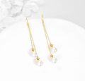 wholesale Gold Solid 14K Freshwater Pearl Threader Tassel Dangle Earrings-0-3