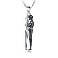 wholesale 925 Sterling Silver Kissing Couple Pendant Necklace-C+Hug