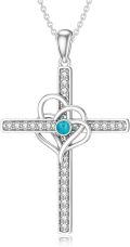 wholesale 925 Sterling Silver Turquoise Celtic Knot Cross Necklace with Cubic Zirconia and Chain for Men & Women - Christian  (Length: 44cm/17)-0-0