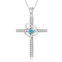 wholesale 925 Sterling Silver Turquoise Celtic Knot Cross Necklace with Cubic Zirconia and Chain for Men & Women - Christian  (Length: 44cm/17)-Cross_Turquoise
