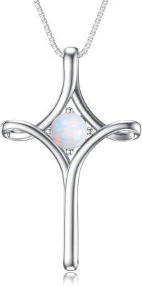 wholesale  Sterling Silver Birthstone Cross Necklace for Women Fine Jewelry Gift -10-Opal-October