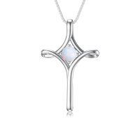 wholesale 925 Sterling Silver Birthstone Cross Necklace for Women Fine Jewelry Gift-10-Opal-October