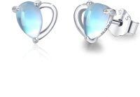 wholesale 925 Sterling Silver Blue Opalite Heart Stud Earrings & Pendant Set Hypoallergenic  for Women Girls-Sliver-1