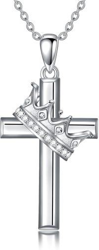 wholesale 925 Sterling Silver Birthstone Crown Cross Pendant Necklace for Women-04-April