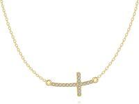 wholesale 14K Gold Sideways Diamond Cross Necklace for Women - First Communion Gift-Sideways Cross Necklace