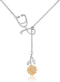 wholesale TOUPOP Nurse Christmas Gifts Sunflower Nursing Graduation Gifts Sterling Silver Stethoscope Necklace For Women Sunflower Pendant Lariat Necklace Doctor Graduation Gift Gift For Nurses Female -undefined
