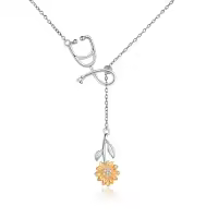 TOUPOP Sterling Silver Sunflower Stethoscope Lariat Necklace Nurse Gift-undefined