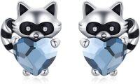 wholesale 925 Sterling Silver Crystal Raccoon Heart Studs for Sensitive Ears-Raccoon