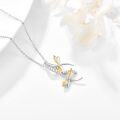 wholesale 925 Sterling Silver Citrine Dragonfly Pendant with Cubic Zirconia Accents on an Adjustable Length Chain (16-19 inches)-0-3