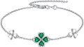 wholesale 925 Sterling Silver Green Crystal Four-Leaf Clover Charm Bracelet - Lucky Irish Shamrock s for Women-0-0