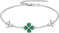 wholesale 925 Sterling Silver Green Crystal Four-Leaf Clover Charm Bracelet - Lucky Irish Shamrock s for Women-B-Clover