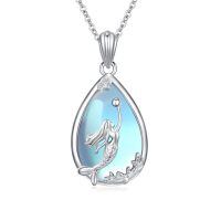 wholesale 925 Sterling Silver Teardrop Blue Opal CZ Mermaid Pendant Necklaces for Women Ocean Beach Gifts-04-Mermaid Moonstone