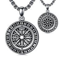 wholesale Viking Necklace 925 Sterling Silver Norse Jewelry For Fathers Day Anniversary Birthday Gifts Christmas Gifts For Men -style_name:C-Viking Vegvísir & Sun Black