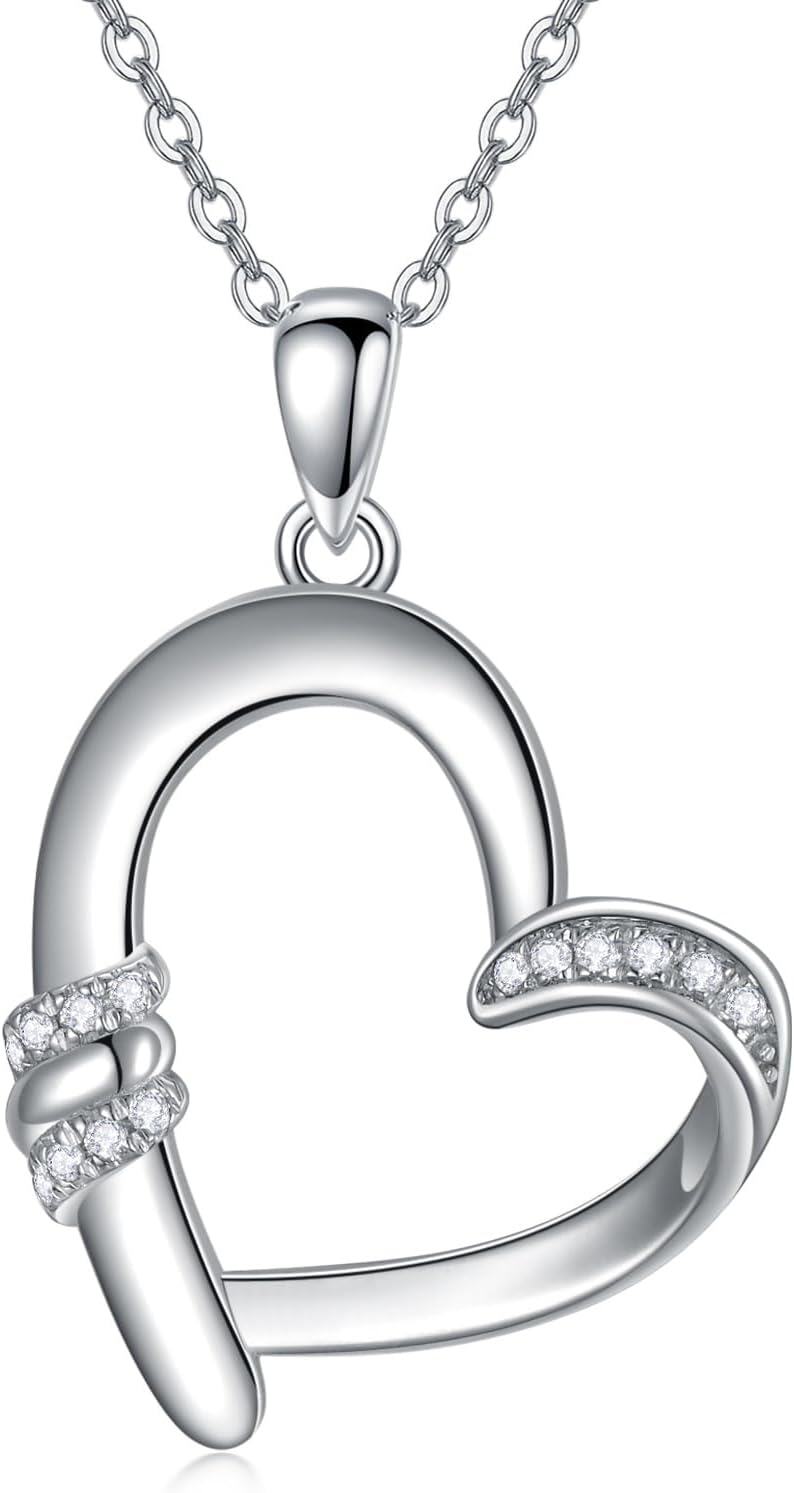 Sterling Silver Moissanite Heart Necklace for Women 18 +2 Chain-0-0